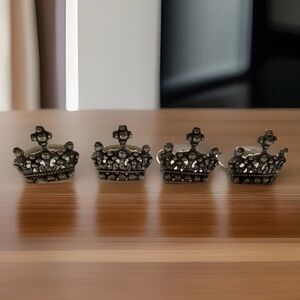 VTG Set of 4 Pewter Napkin Rings, Crown Design, 1 3/4” Tall, 1 3/4” Diameter